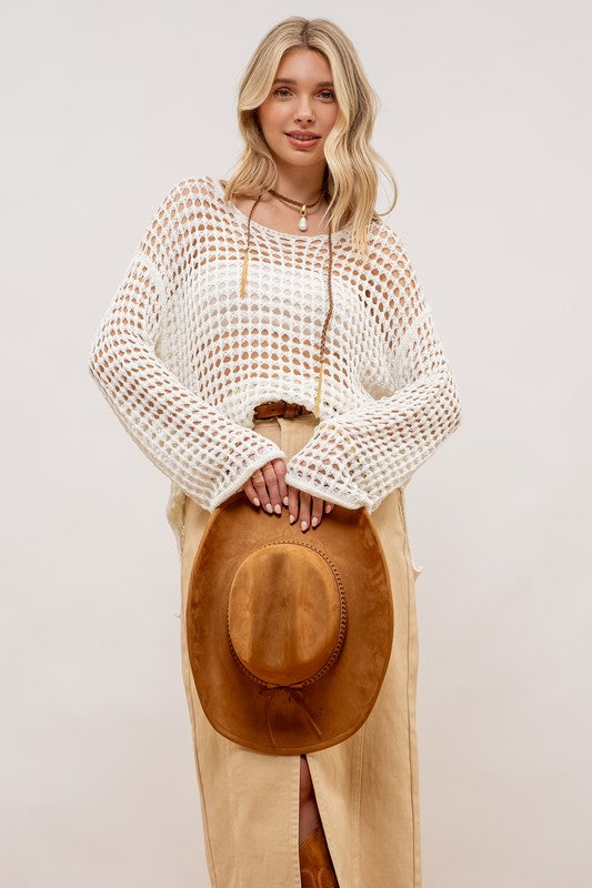 WHAT A DREAM Cream crochet pullover