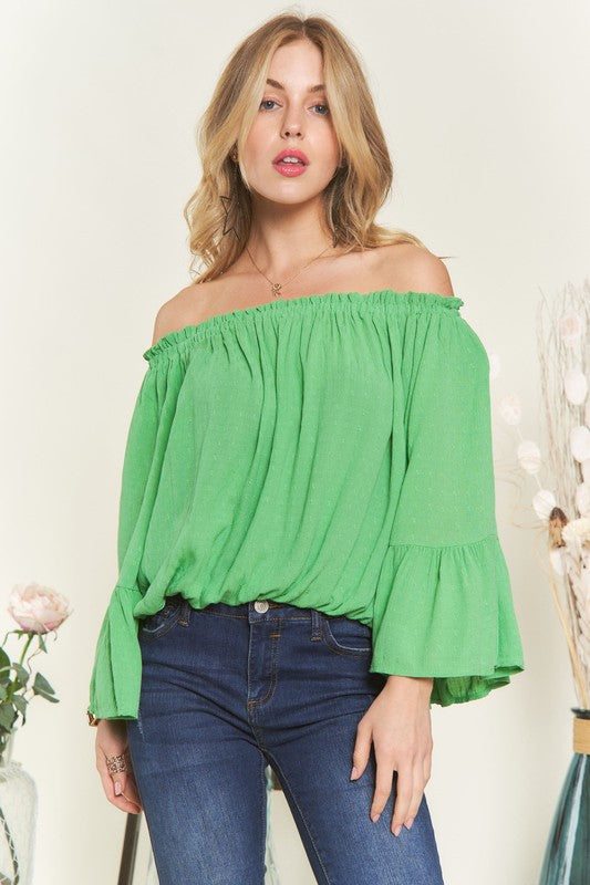 THE WANDERER Green off the shoulder top