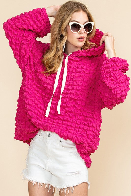 WAFFLE CROPPED HOODY ZIP UP FLOWER_PINK PINK