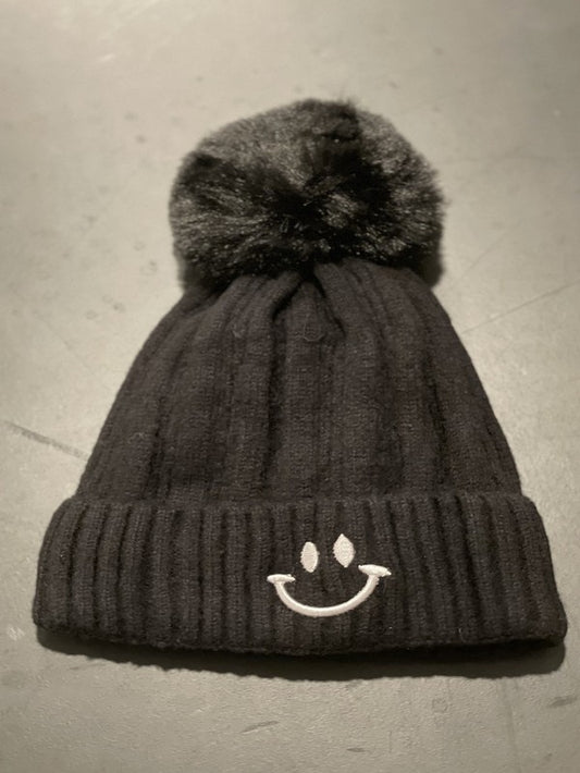 BE HAPPY Pom Pom Beanie