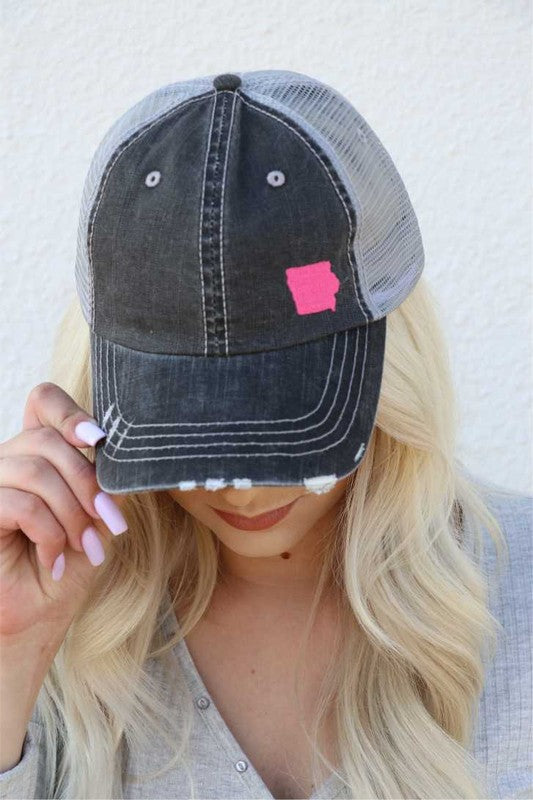 IOWA Embroidered in PINK Trucker Hat