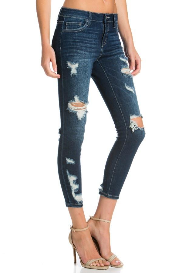 RAIN-RIVER Distressed Ankle Cropped Skinny Jeans
