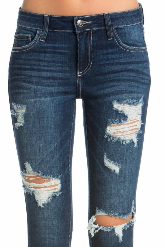 RAIN-RIVER Distressed Ankle Cropped Skinny Jeans