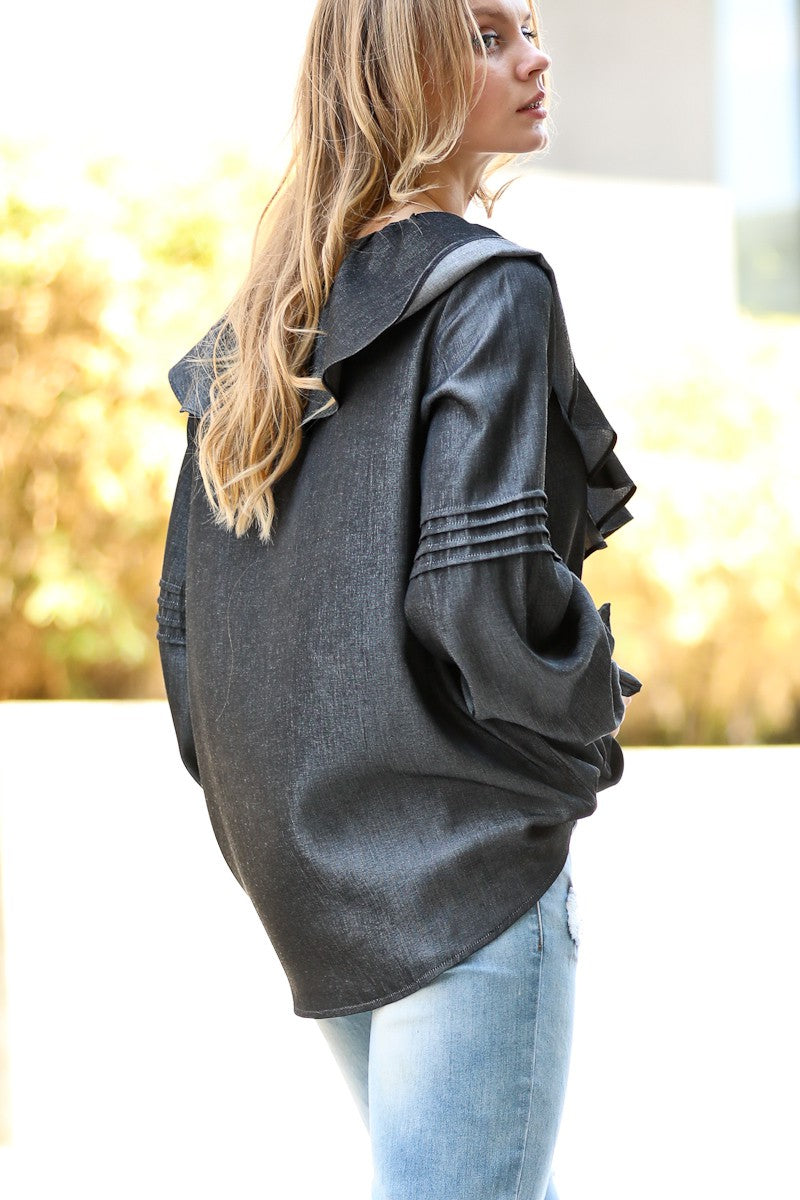 STAY WITH ME TONIGHT Black ruffled blouse