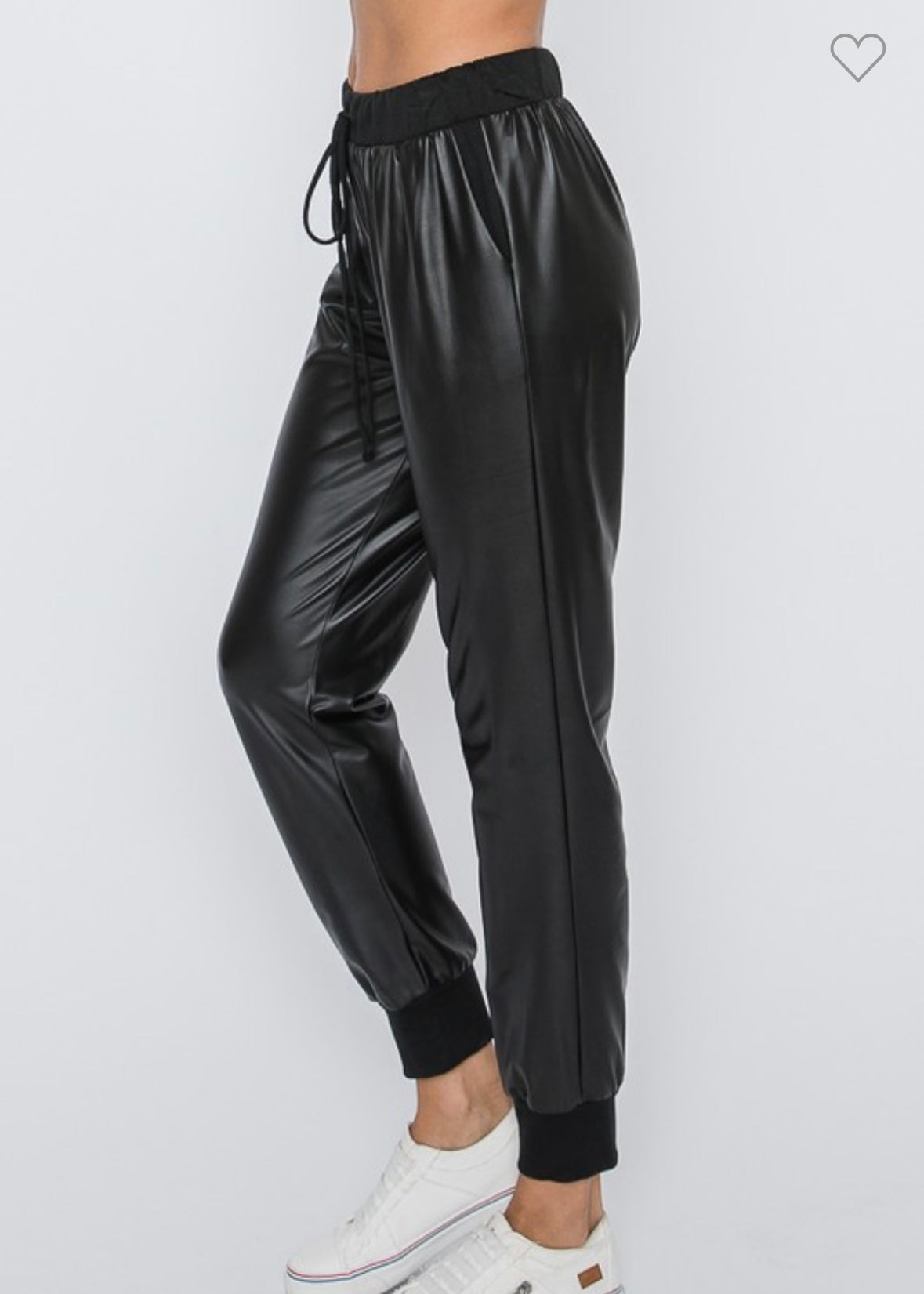 EVERYTHING’S POSSIBLE Black faux leather joggers