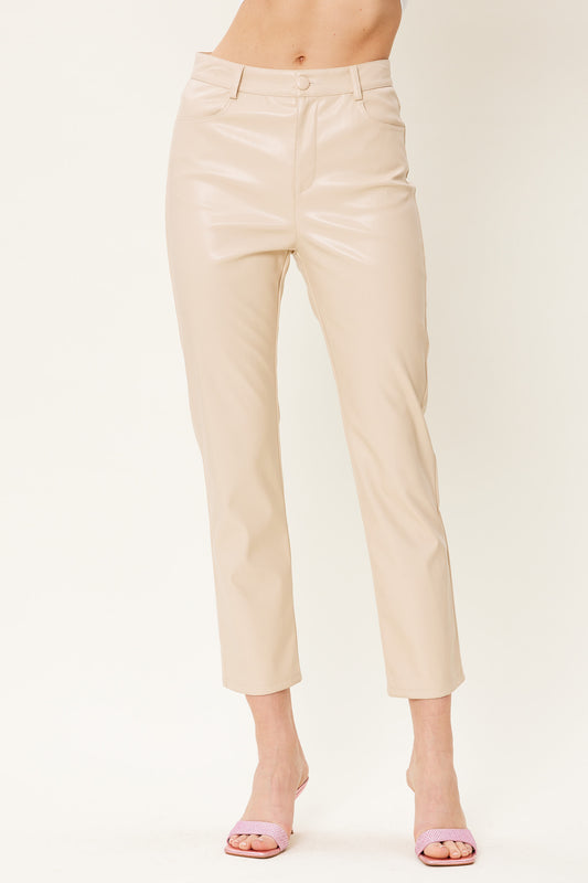SAY YES Beige faux leather cropped pants