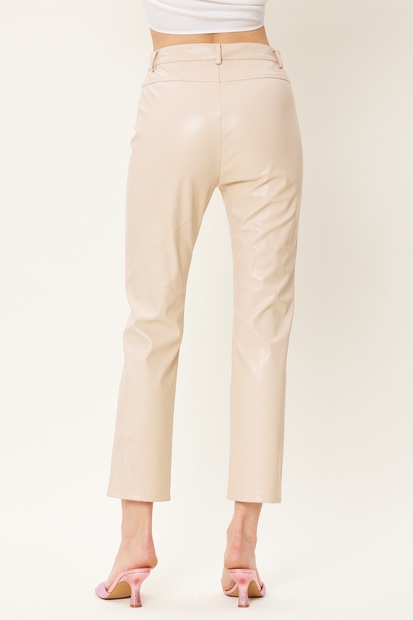 SAY YES Beige faux leather cropped pants