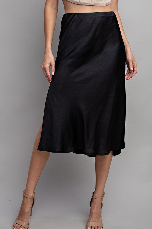 LET'S GO CRAZY Black satin skirt