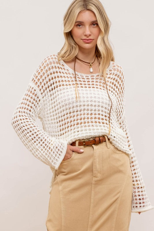 WHAT A DREAM Cream crochet pullover