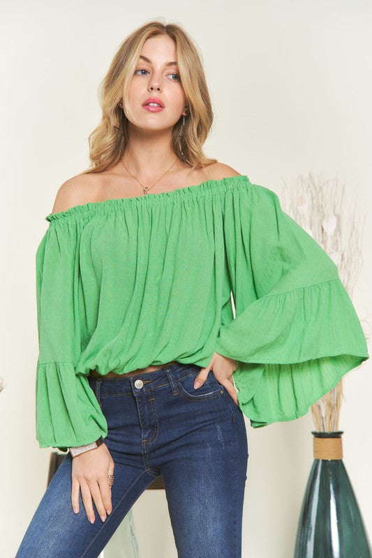 THE WANDERER Green off the shoulder top