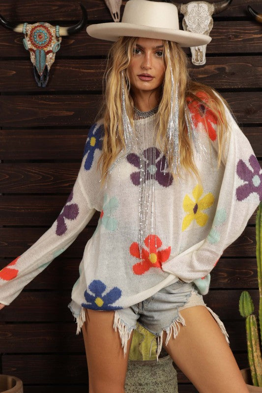 HIPPIE CHICK Floral light knit sweater