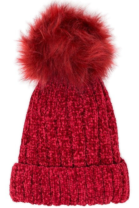 Red Chenille Pom Beanie