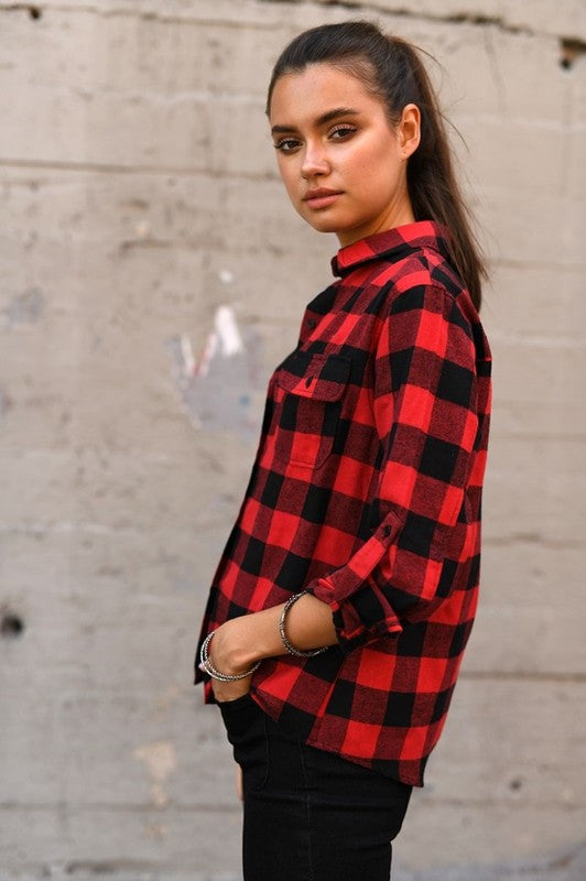 HOW ABOUT THEM COWGIRLS Buffalo Plaid Flannel Top