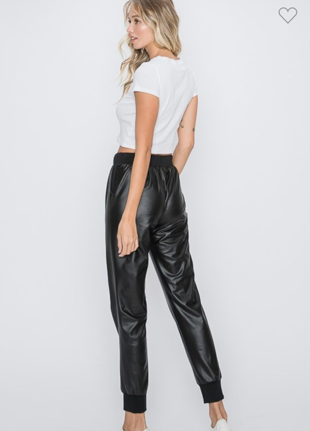 EVERYTHING’S POSSIBLE Black faux leather joggers