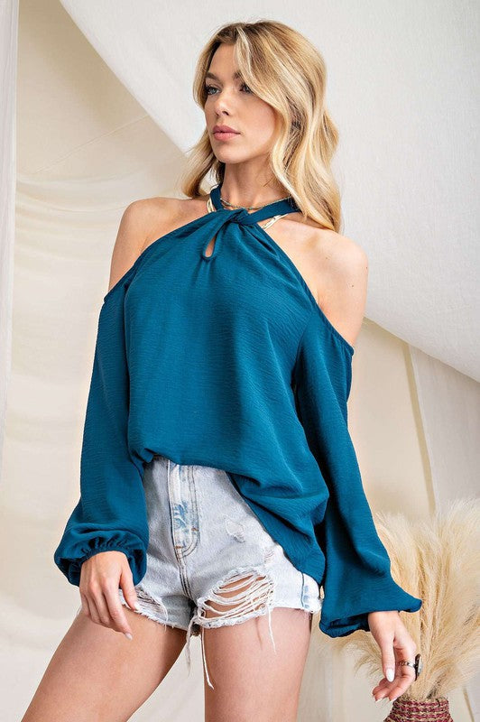 RIGHT HERE WAITING Slate blue blouse